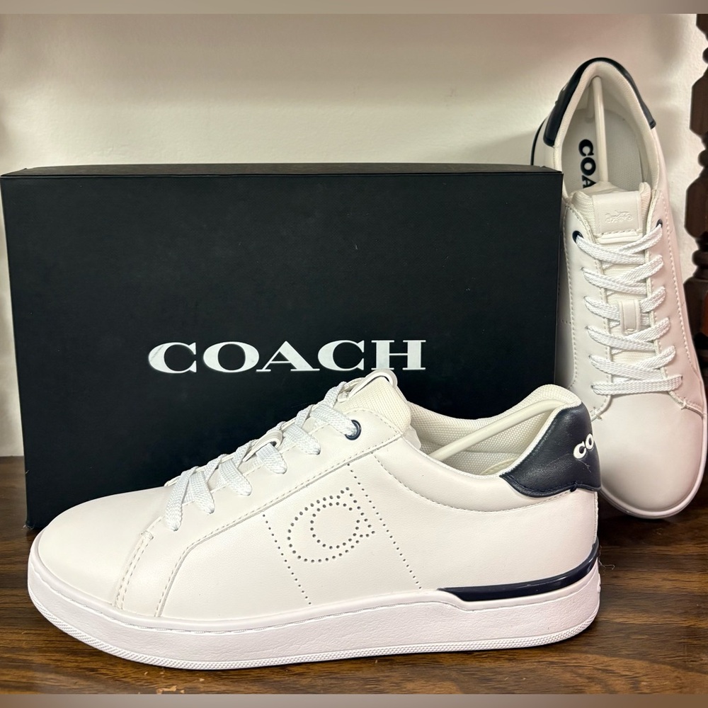 Coach Womens Lowline Leather Sneakers Optic White/Midnight Navy 8.5B - Picture 3 of 10